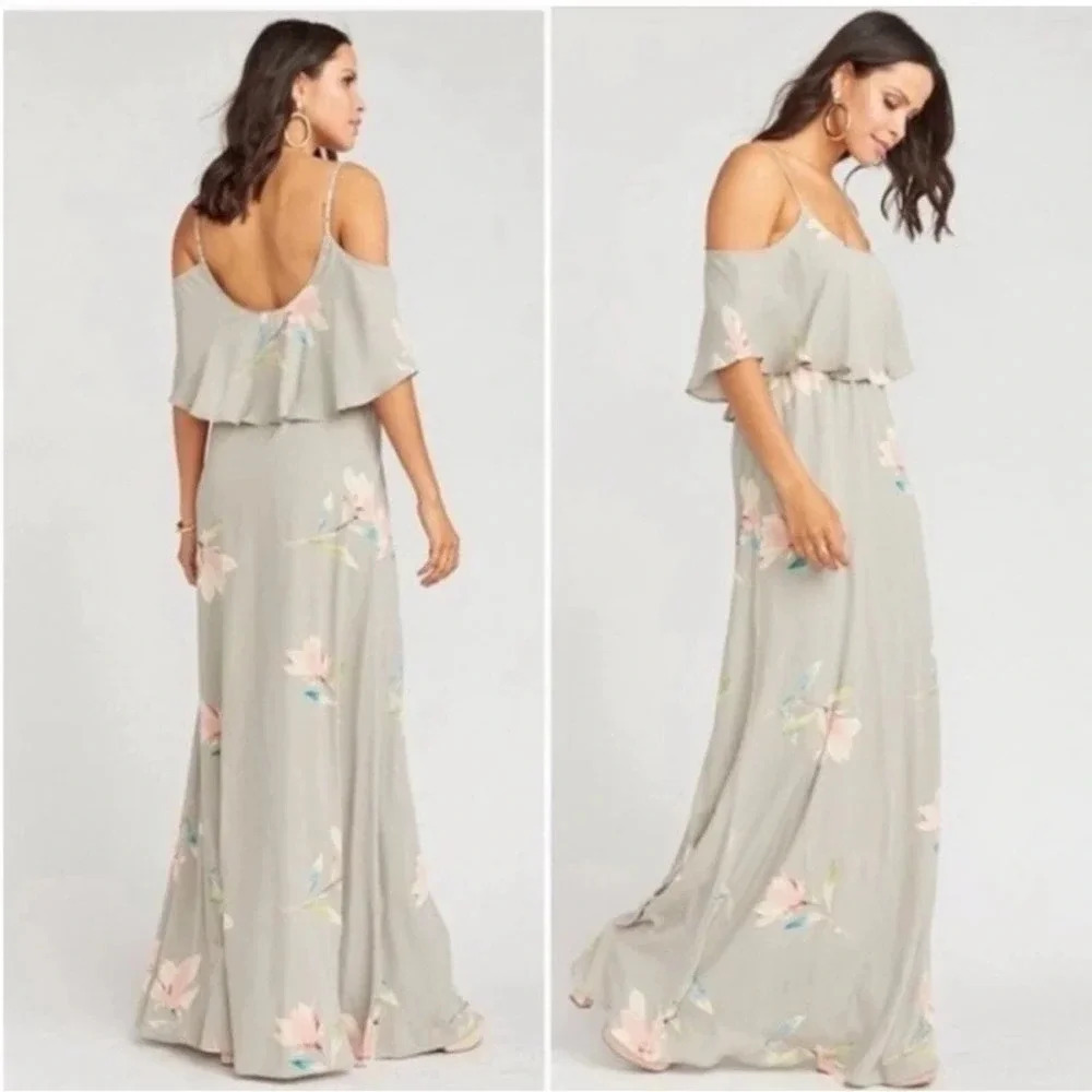 Show Me Your Mumu Caitlin Ruffle Maxi Dress Lily Showers Crisp Coastal Size M
